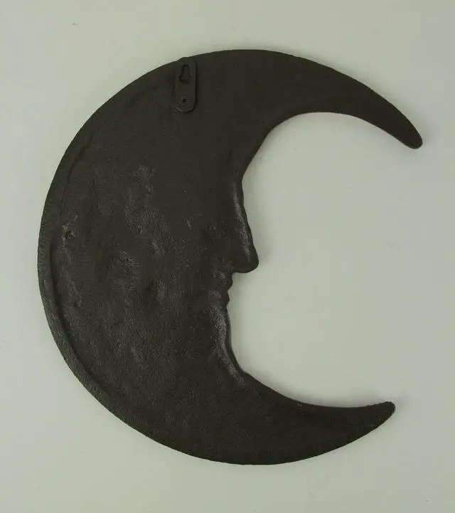 Alt view image 3 of 3 - Bronze Finish Cast Iron Crescent Man in the Moon Face Indoor Outdoor Wall Hanging Celestial Decor 11.75 Inches High - Perfect for Bedrooms, Porches and Patios