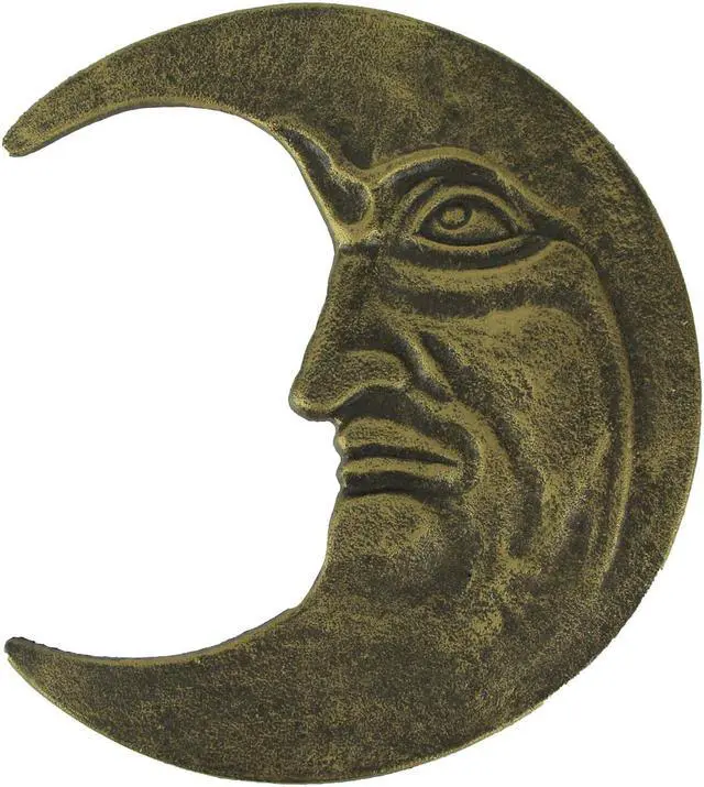 Main image of Bronze Finish Cast Iron Crescent Man in the Moon Face Indoor Outdoor Wall Hanging Celestial Decor 11.75 Inches High - Perfect for Bedrooms, Porches and Patios