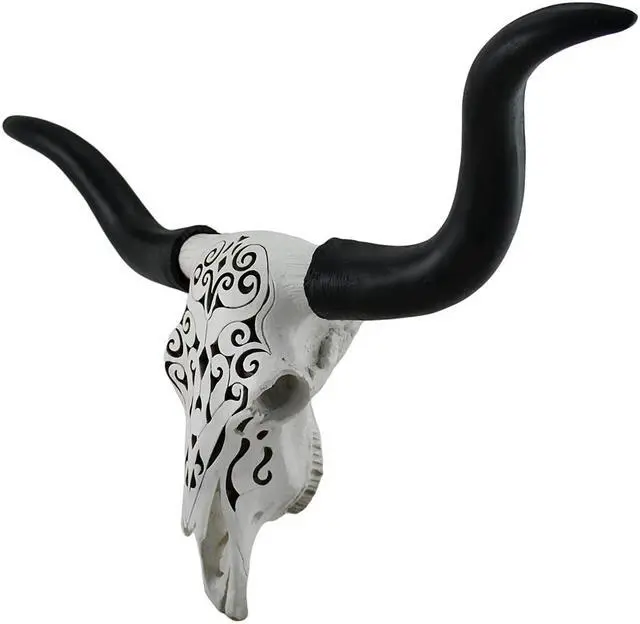 Alt view image 2 of 8 - Longhorn and Lace Exquisite Black & White Filigree Hand-Painted Design Steer Skull Wall Decor - 27.25 Inches Long - Western Charm Meets Art Deco Elegance