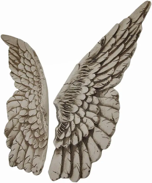 Alt view image 2 of 5 - Set of 2 Distressed Antique White Angel Wing Wall Sculptures - Perfect Decoration for Nursery, Bedroom, Living Room - Each 11 Inches High - Easy Mounting