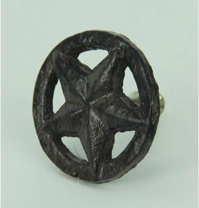Alt view image 2 of 4 - Set of 12 Rustic Brown Western Star Cast Iron Cabinet Knobs or Drawer Pulls - 2 Inch Diameter - Easy Install - Enhance Your Interior with Vintage Charm