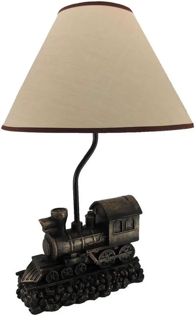 Alt view image 2 of 5 - "Light in the Tunnel" Vintage Steam Engine Train Table Lamp with Shade - Rustic Railroad Locomotive Nightstand Light with Bronze Finish -19 Inches High