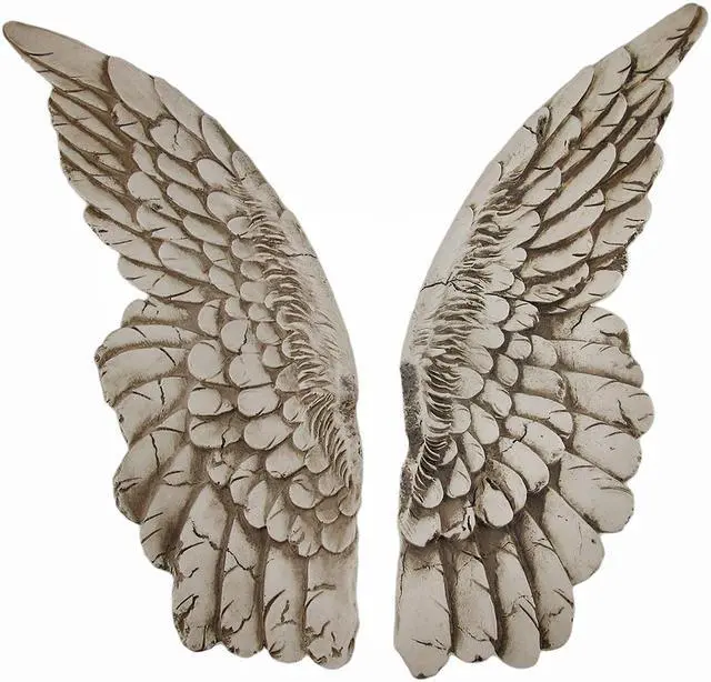 Main image of Set of 2 Distressed Antique White Angel Wing Wall Sculptures - Perfect Decoration for Nursery, Bedroom, Living Room - Each 11 Inches High - Easy Mounting