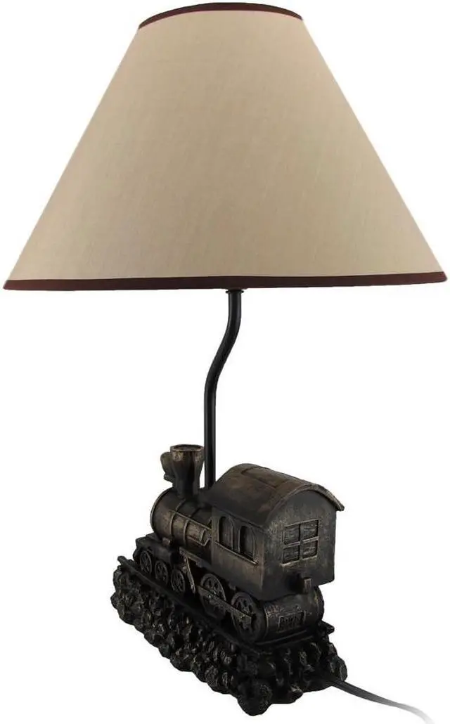 Alt view image 3 of 5 - "Light in the Tunnel" Vintage Steam Engine Train Table Lamp with Shade - Rustic Railroad Locomotive Nightstand Light with Bronze Finish -19 Inches High