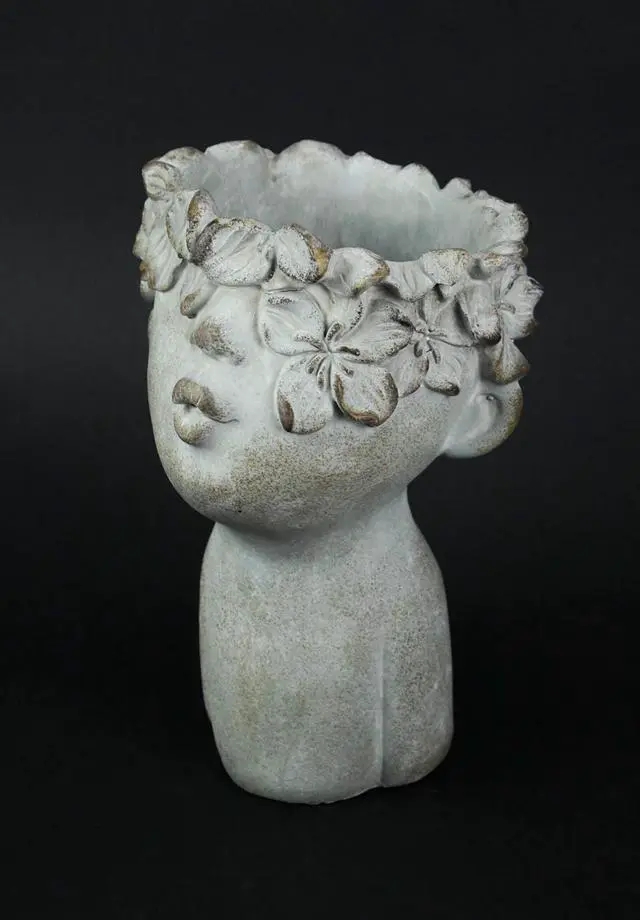 Alt view image 2 of 3 - Pucker Up Kissing Face Weathered Finish Concrete Head Planter 10 Inches High Outdoor Décor