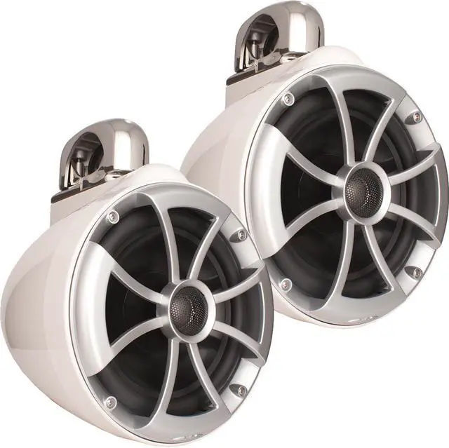 Alt view image 2 of 4 - Wet Sounds ICON8W-FC White 8" Tower Speakers with Stainless Fixed Clamps and Wet Sounds HTX2 Amplifier