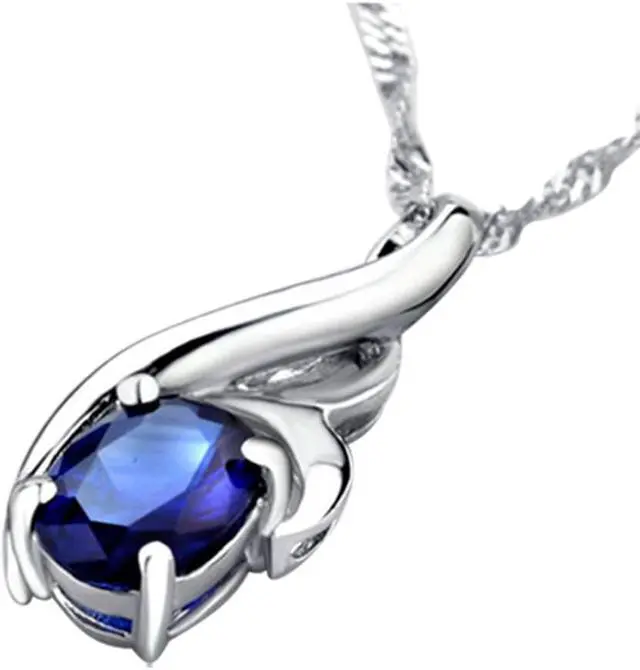 Alt view image 6 of 7 - Mabella 0.75 Cttw Oval Cut 7mm*5mm Created Sapphire Pendant Sterling Silver with 18" Chain
