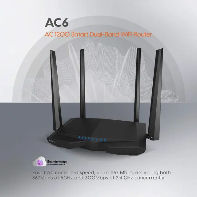 Alt view image 6 of 14 - Tenda AC1200 Dual Band WiFi Router, High Speed Wireless Internet Router with Smart App, MU-MIMO for Home (AC6),Black