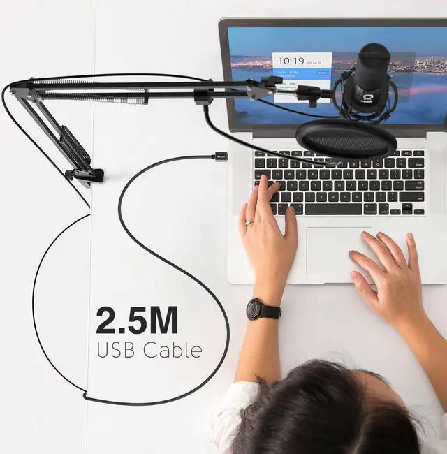 Alt view image 4 of 7 - FIFINE Studio Condenser USB Microphone Computer PC Microphone Kit with Adjustable Scissor Arm Stand Shock Mount for Instruments Voice Overs Recording Podcasting YouTube Karaoke Gaming Streaming-T669