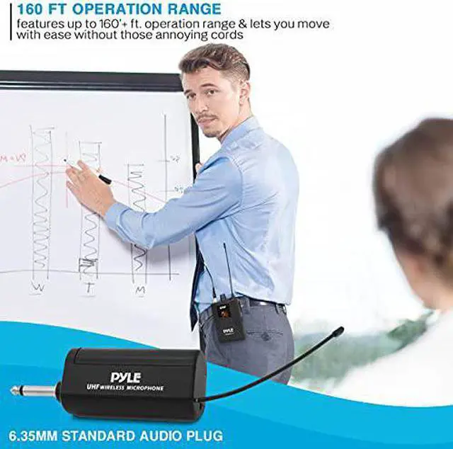 Alt view image 4 of 7 - Dual UHF Wireless Microphone System - Portable Professional Cordless Microphone Set Wireless Mic Kit w/Headset Mic, Lavalier Mic, Beltpack Transmitter, Receiver - Karaoke & Conference - Pyle PDWMU211