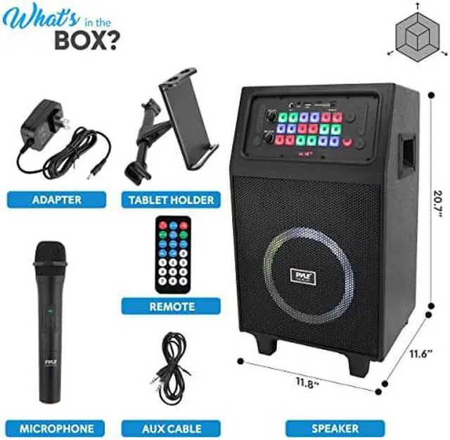 Alt view image 4 of 7 - Portable Karaoke PA Speaker System - 600W 8 Rechargeable BT Speaker, TWS, Party Lights, LED Display, FM/AUX/MP3/USB/SD, Wheels - Wireless Mic, Remote Control, Tablet Holder Included - Pyle PHP18DJT