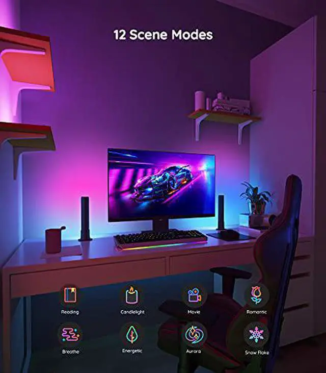 Alt view image 7 of 7 - Govee Smart Light Bars, RGBICWW Smart LED Lights with 12 Scene Modes and Music Modes, Bluetooth Color Light Bar for Entertainment, PC, TV, Room Decoration (Doesn't Support WiFi or Alexa)