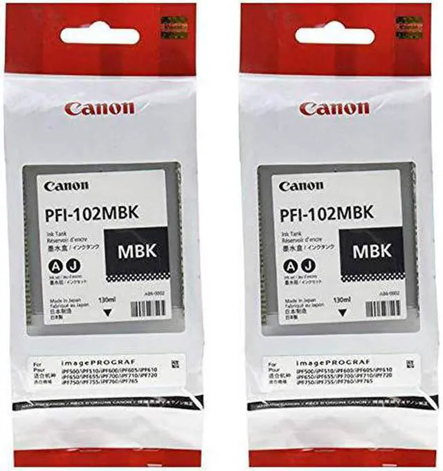 Main image of Canon 2X PFI-102MBK Pigment Matte Black Ink Tank for The imagePROGRAF iPF500/600/700 Inkjet Printers, 130 ml.