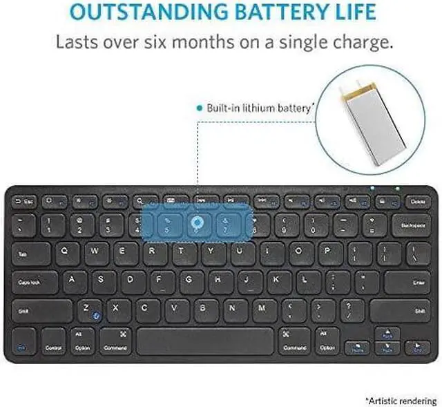 Alt view image 5 of 7 - Anker Ultra Compact Slim Profile Wireless Bluetooth Keyboard with Rechargeable Battery, Universal Compatibility with iPad and Computer - Black