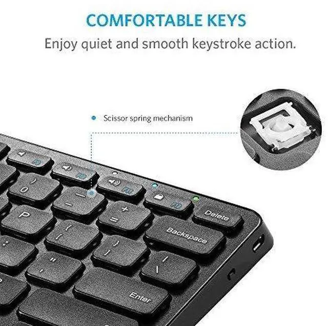 Alt view image 2 of 7 - Anker Ultra Compact Slim Profile Wireless Bluetooth Keyboard with Rechargeable Battery, Universal Compatibility with iPad and Computer - Black