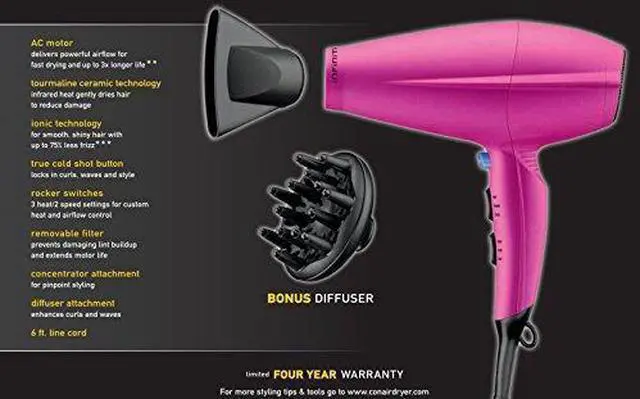 Alt view image 3 of 4 - Infiniti Pro by Conair 1875 Watt Salon Performance AC Motor Styling Tool/Hair Dryer; Soft Touch Pink