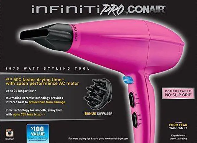 Alt view image 2 of 4 - Infiniti Pro by Conair 1875 Watt Salon Performance AC Motor Styling Tool/Hair Dryer; Soft Touch Pink