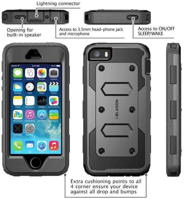Alt view image 3 of 7 - iPhone 5/5s/SE Case, [Armorbox] i-Blason built in [Screen Protector] [Full body] [Heavy Duty Protection ]/Holster/Bumper Case for Apple iPhone SE 2016 Release/Compatible with iPhone 5S/5