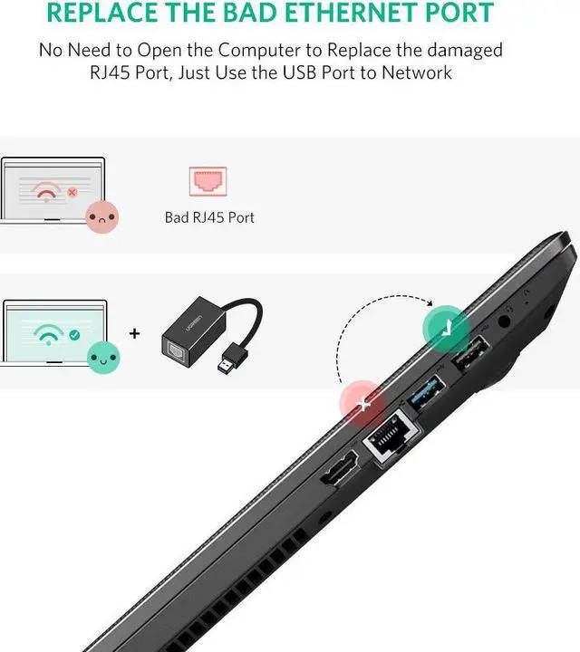 Alt view image 4 of 7 - UGREEN Network Adapter USB 3.0 to Ethernet RJ45 Lan Gigabit Adapter for 10/100/1000 Mbps Ethernet Supports Nintendo Switch Black