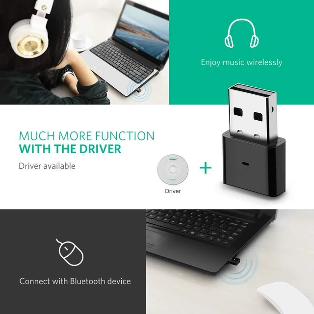 Alt view image 5 of 7 - UGREEN USB Bluetooth 4.0 Adapter Wireless Dongle Transmitter and Receiver for PC with Windows 10, 8, 7, XP, Vista for Bluetooth Stereo Headset Music, Keyboards, Mouse, Gamepads, Speakers