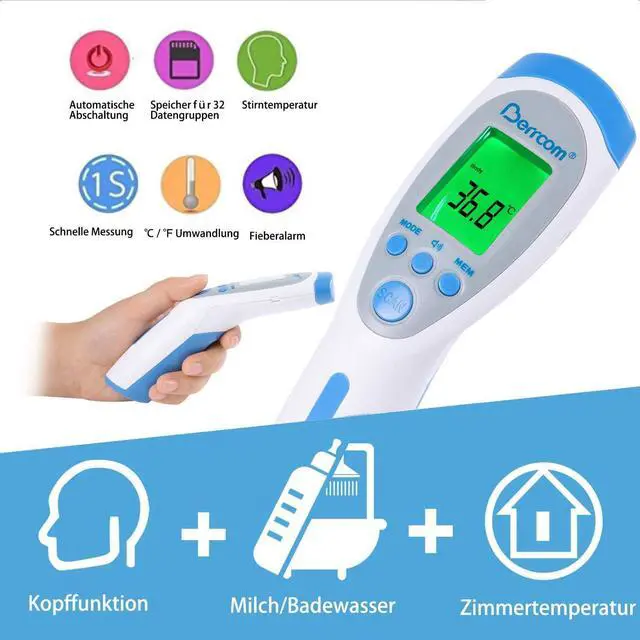 Alt view image 4 of 7 - Berrcom Non Contact Infrared Forehead Thermometer JXB-182 Medical Grade Baby Fever Check Thermometer 3 in 1 Multifunctional for Kids Infant Adult. FDA and CE Approved