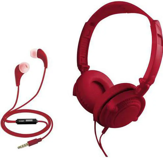 Main image of Coby CVH-807-RED 2 in 1 Headphones & Earbuds with Built-In Mic (Red)