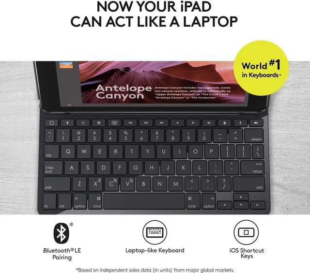 Alt view image 4 of 11 - Logitech Slim Folio with Integrated Bluetooth Keyboard for iPad (5th and 6th Generation) - Bulk Packaging - Black