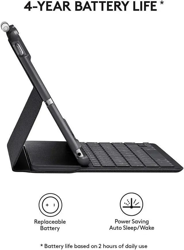 Alt view image 6 of 11 - Logitech Slim Folio with Integrated Bluetooth Keyboard for iPad (5th and 6th Generation) - Bulk Packaging - Black