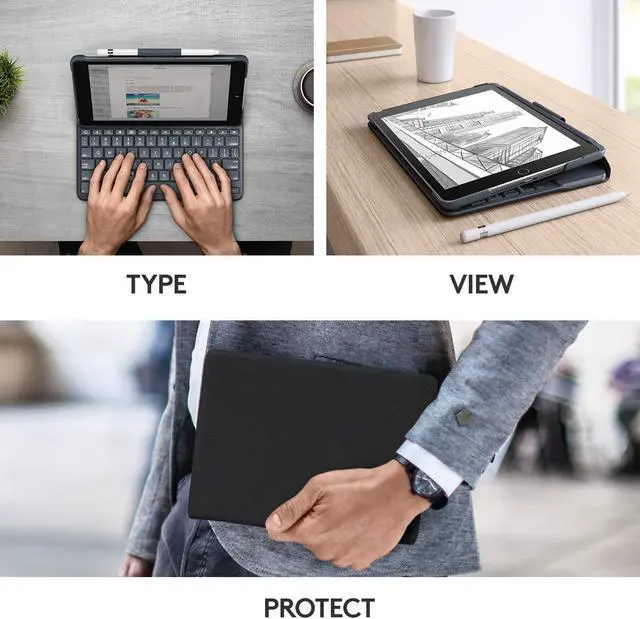 Alt view image 7 of 11 - Logitech Slim Folio with Integrated Bluetooth Keyboard for iPad (5th and 6th Generation) - Bulk Packaging - Black