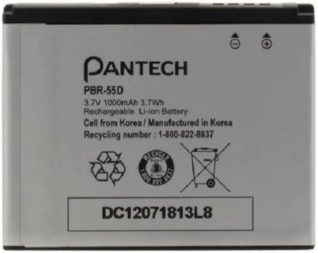 Main image of Pantech PBR-55D Li-ion Cell Phone Battery 5HTB0081B0A 3.7V 1000mAh 3.7Wh AT&T