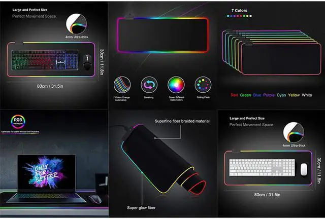 Alt view image 3 of 3 - Speedex RGB LED light Soft Gaming Mouse Pad Large 800x300x4mm size, Oversized Glowing Led Extended Mousepad, Non-Slip Rubber Base Computer Keyboard Pad Mat