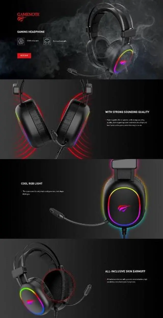 Alt view image 3 of 3 - Havit H2016D 3.5mm Jack+USB power 50mm drive Stereo Surround Sound Gaming Headset with LED light and HD Mic_Black color