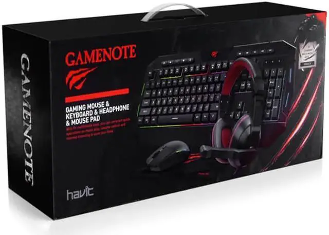 Alt view image 2 of 4 - Havit 4-in-1 RGB lighting Mouse + LED Backlit 114-key Multimedia gaming keyboard + 3.5mm Headset + Fine mesh cloth Mouse Pad combo Set
