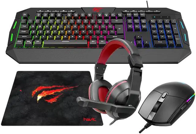 Alt view image 3 of 4 - Havit 4-in-1 RGB lighting Mouse + LED Backlit 114-key Multimedia gaming keyboard + 3.5mm Headset + Fine mesh cloth Mouse Pad combo Set