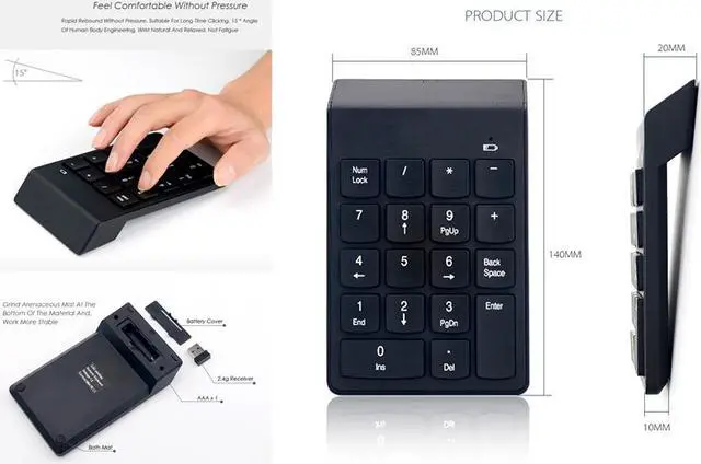 Alt view image 2 of 4 - Speedex Wireless 2.4G Numeric 18 keys chocolate Mini keyboard Pad