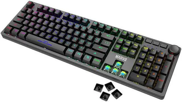 Alt view image 2 of 3 - Marvo KG954 Full Size Mechanical Rainbow backlight Gaming Keyboard with volume knob and Detachable USB Type-C Cable_Black