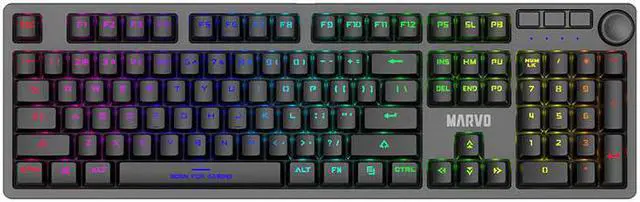 Alt view image 3 of 3 - Marvo KG954 Full Size Mechanical Rainbow backlight Gaming Keyboard with volume knob and Detachable USB Type-C Cable_Black