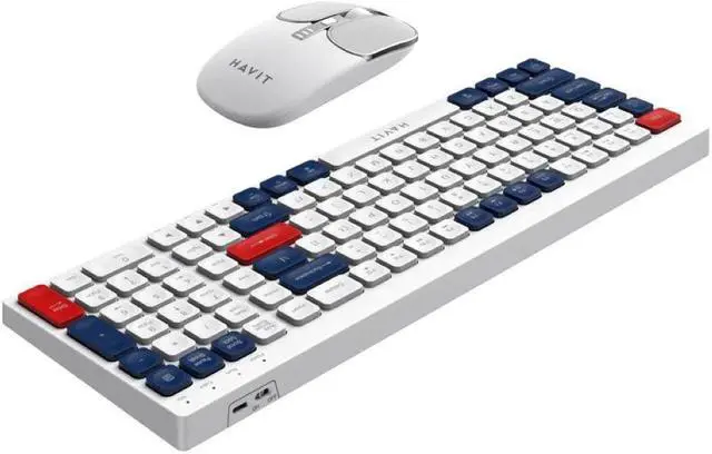 Alt view image 2 of 3 - Havit KB830WB Dual-Mode Wireless 2.4Ghz + Bluetooth V5.1 keyboard and Mouse Combo Set_White