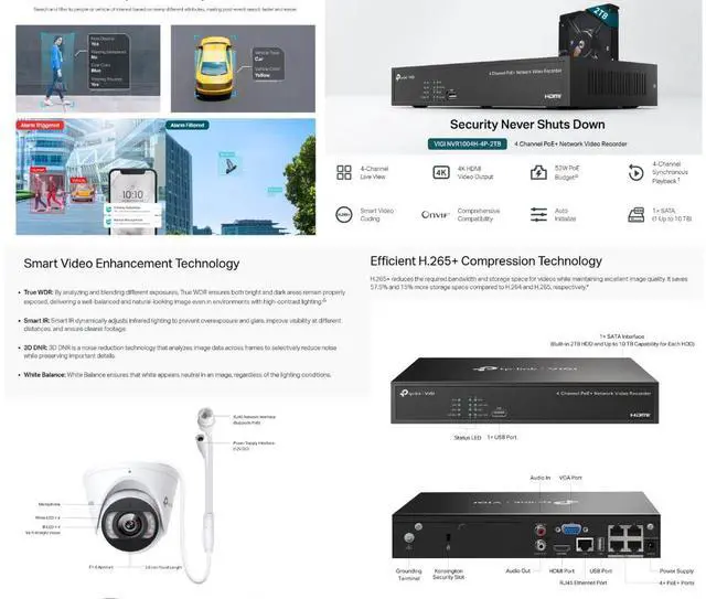 Alt view image 3 of 11 - TP-LINK VIGI NK4P-T4425-2T 4pcs 4MP Full-Color Turret IPC & 4 Channel PoE+ NVR KIT with 2TB HDD installed