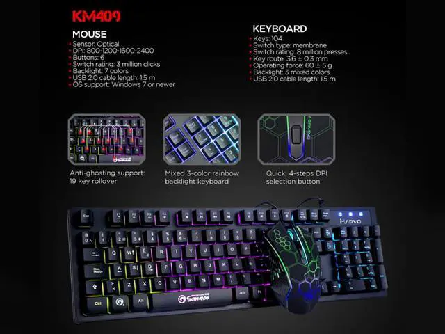 Alt view image 4 of 4 - Marvo Wired LED Backlight Membrane Gaming Keyboard & Mouse Combo