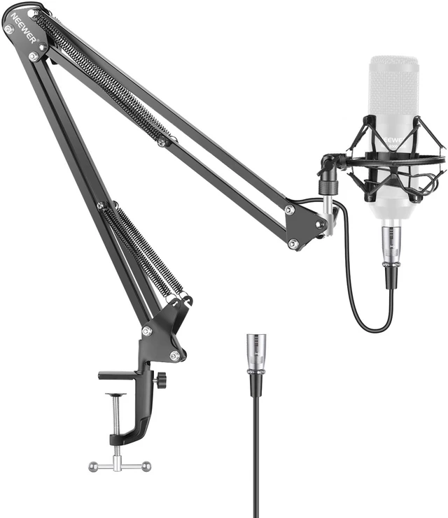 Main image of Neewer NW-35 Metal Suspension Boom Scissor Arm Stand with Built-in XLR Male to Female Cable, Shock Mount and Table Mounting Clamp (Black)