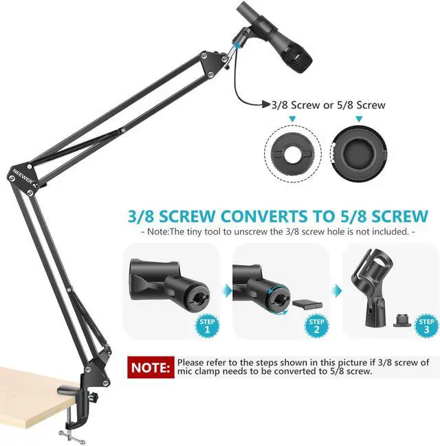 Alt view image 5 of 7 - NEEWER Adjustable Microphone Suspension Boom Scissor Arm Stand, Max Load 1 KG Compact Mic Stand for Radio Broadcasting, Voice-Over, Stage and TV Stations, Compatible with Blue Yeti Snowball Yeti X,etc