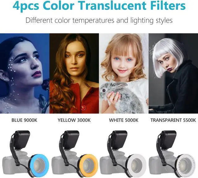 Alt view image 3 of 7 - Neewer® 48 Macro LED Ring Flash Light Includes 4 Diffusers (Clear, Warming, Blue, White) For Canon, Nikon, Panasonic, Olympus, Pentax SLR Cameras (Will Fit 49, 52, 55, 58, 62, 67, 72, 77mm Lenses)