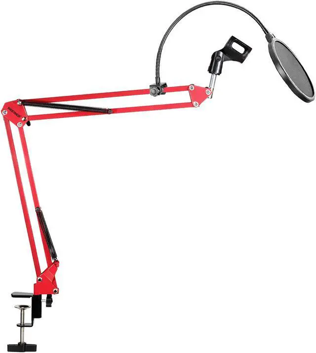 Main image of Neewer Desktop Microphone Suspension Boom Scissor Arm Stand with Microphone Clip Holder, Table Mounting Clamp and Pop Filter Windscreen Mask Shield Kit for Studio Broadcasting, Singing, Recording(Red)