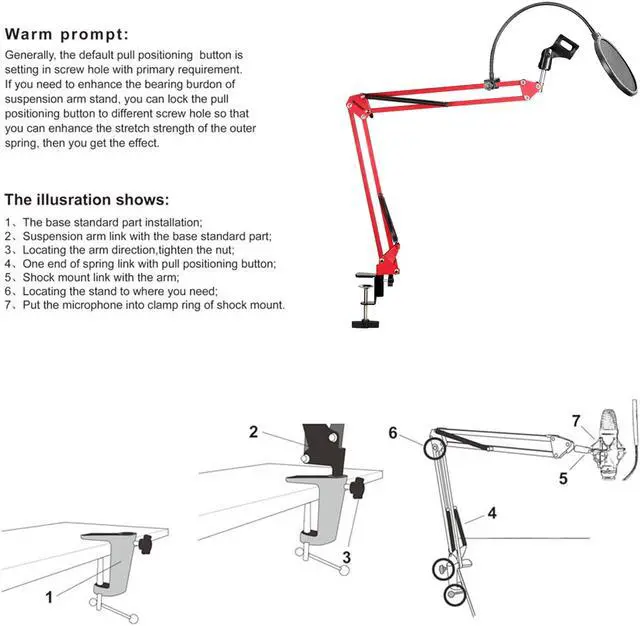 Alt view image 4 of 7 - Neewer Desktop Microphone Suspension Boom Scissor Arm Stand with Microphone Clip Holder, Table Mounting Clamp and Pop Filter Windscreen Mask Shield Kit for Studio Broadcasting, Singing, Recording(Red)