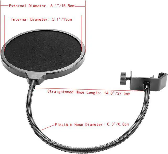 Alt view image 7 of 7 - Neewer Desktop Microphone Suspension Boom Scissor Arm Stand with Microphone Clip Holder, Table Mounting Clamp and Pop Filter Windscreen Mask Shield Kit for Studio Broadcasting, Singing, Recording(Red)