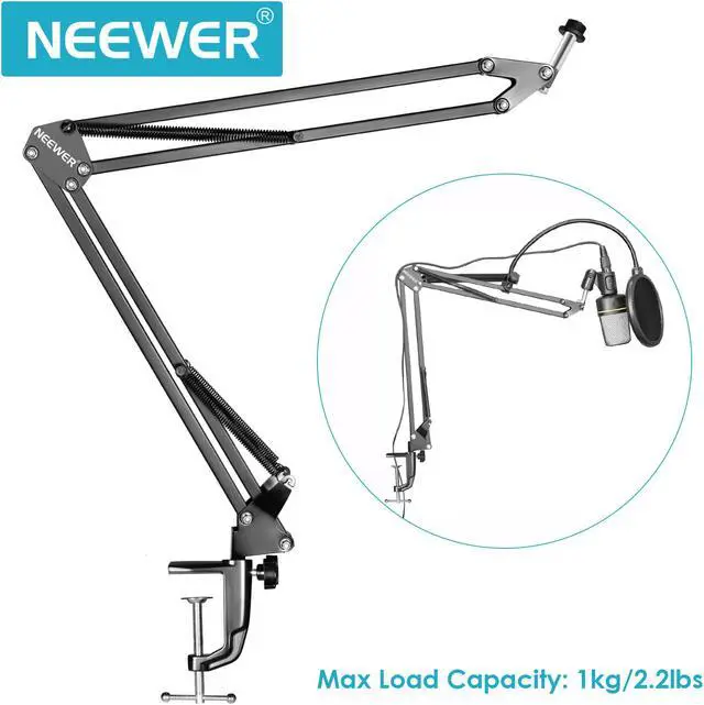 Alt view image 3 of 7 - Neewer Microphone Adjustable Suspension Boom Scissor Arm Stand with Desktop Table Mounting Clamp for Samson Blue Snowball SM7 AT2020, Max Load Capacity 2.2 pounds/1 kilogram (Black)