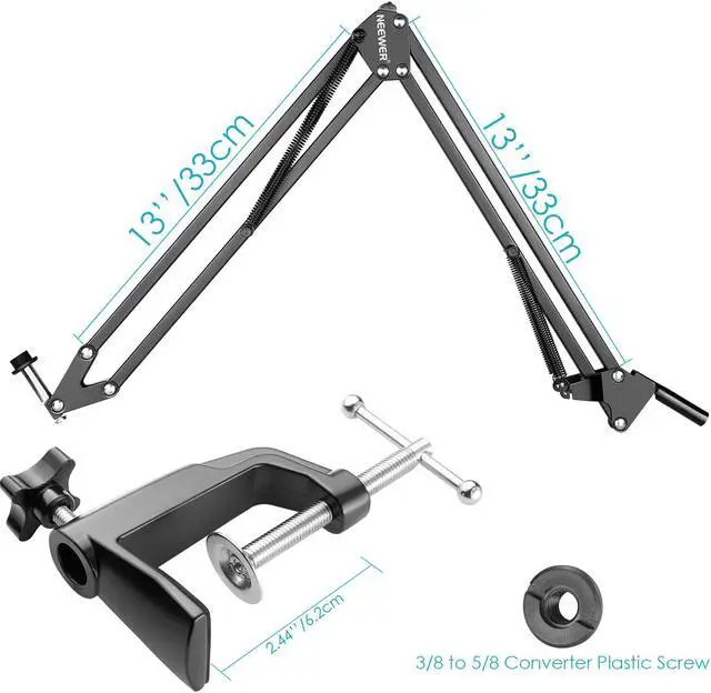 Alt view image 4 of 7 - Neewer Microphone Adjustable Suspension Boom Scissor Arm Stand with Desktop Table Mounting Clamp for Samson Blue Snowball SM7 AT2020, Max Load Capacity 2.2 pounds/1 kilogram (Black)