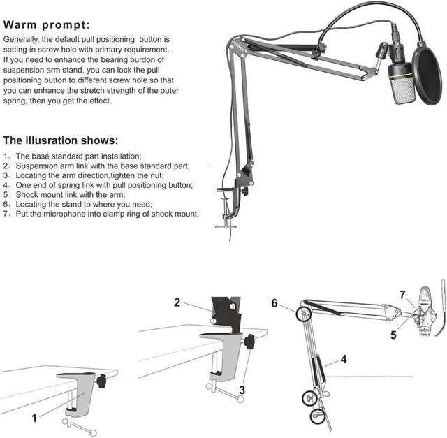 Alt view image 6 of 7 - Neewer Microphone Adjustable Suspension Boom Scissor Arm Stand with Desktop Table Mounting Clamp for Samson Blue Snowball SM7 AT2020, Max Load Capacity 2.2 pounds/1 kilogram (Black)