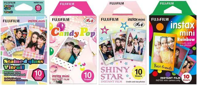 Alt view image 3 of 4 - Fujifilm InstaX Mini Instant Film Rainbow & Staind Glass & Candy Pop & SHINY STAR Film -10 Sheets X 4 Assort Value Set